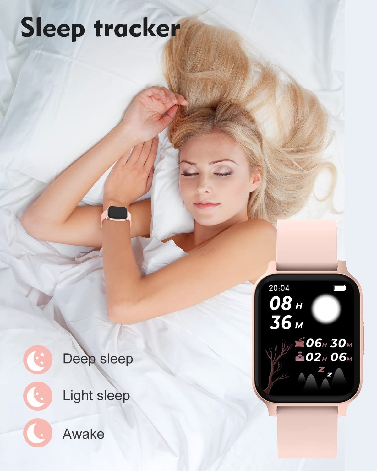 Montre Connectée Femme Montre Sport Smartwatch Podometre  Cardiofrequencemetre Oxymetre pour Running Calories Dépensées Suivi Sommeil  Menstruations Montre Intéligente Tactile pour iPhone Android Rose :  : Mode