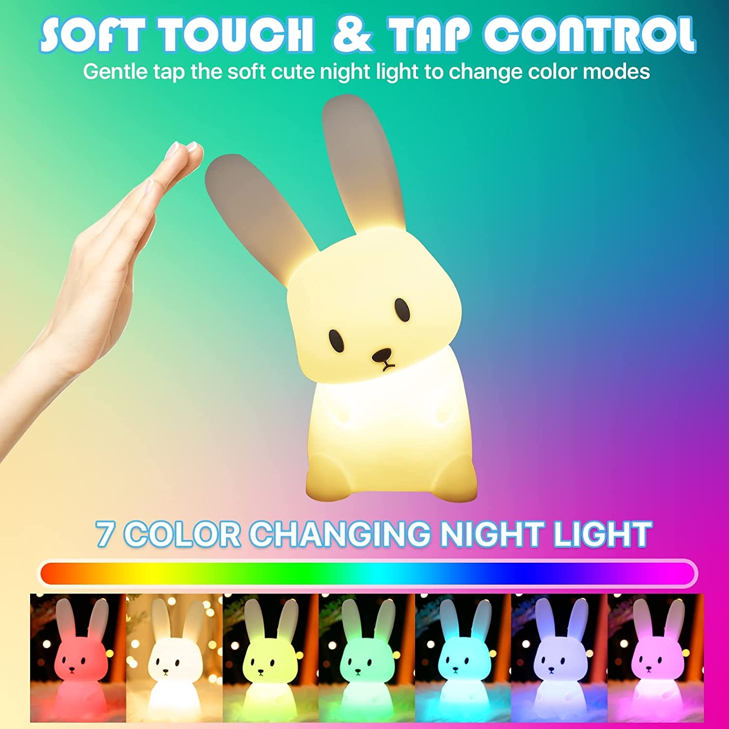 Veilleuse Bebe Bunny Avec 7 Changements de Lumière, Contrôle de  tap, Recharge USB, Fonction Minuterie
