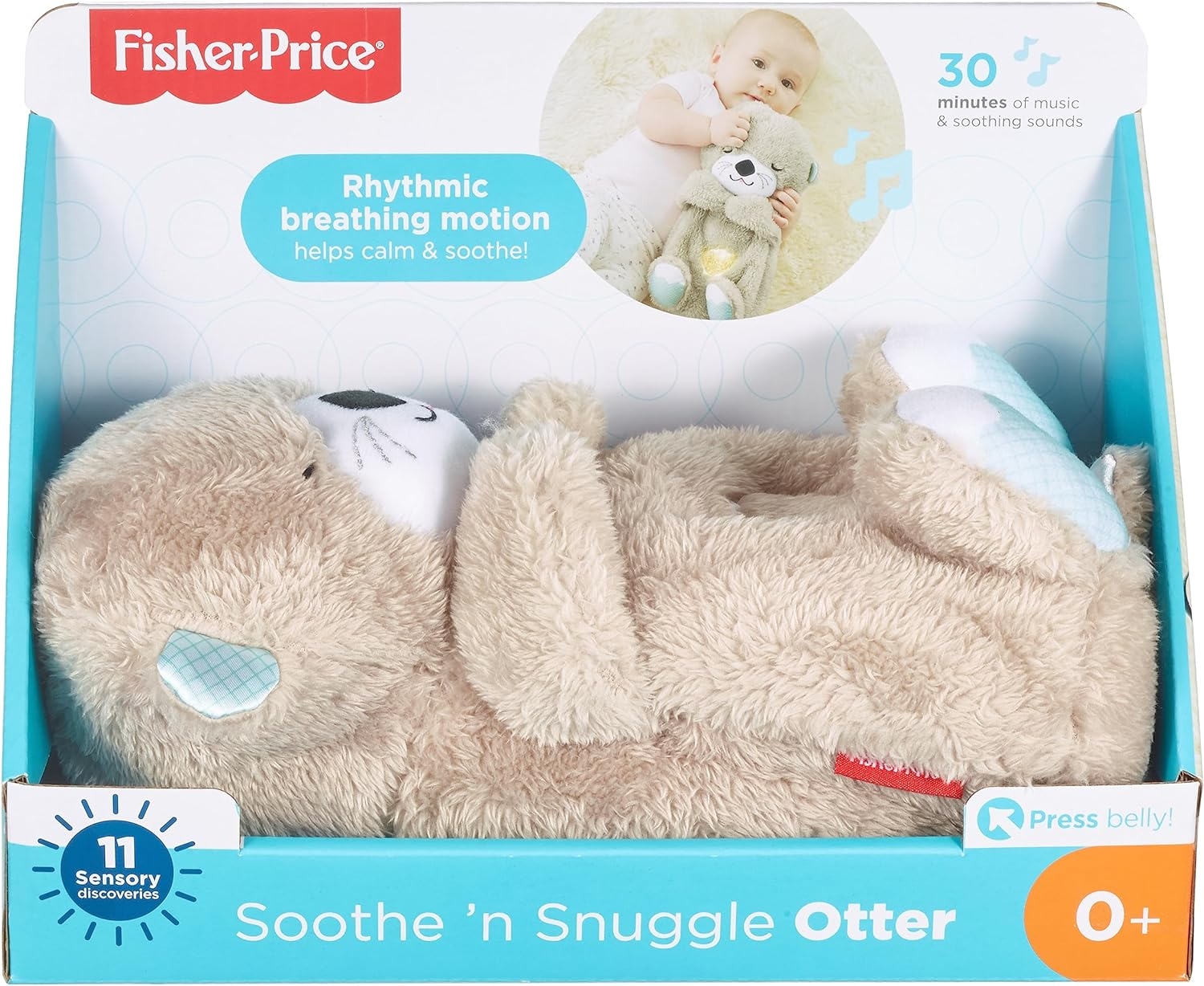 Fisher-Price - Ma loutre câlins bonne nuit - peluche bébé apaisante avec  battements de cœur - bruits de respiration et lumière