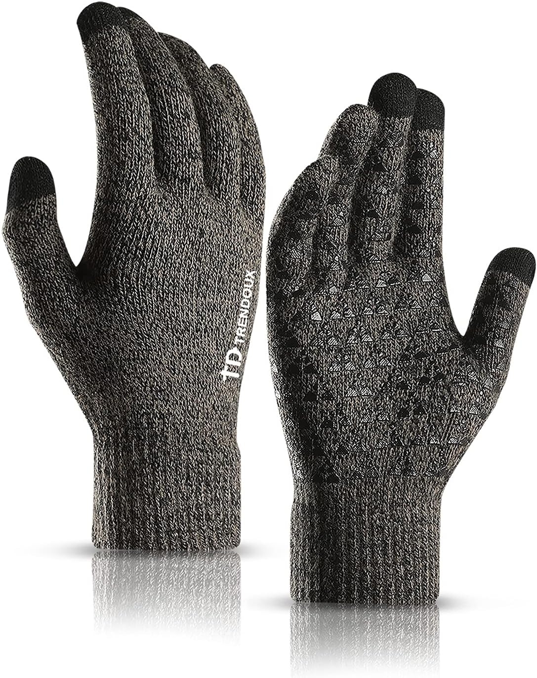 Gants d'hiver pour femme, gants thermiques à écran tactile en tricot chaud  noir 