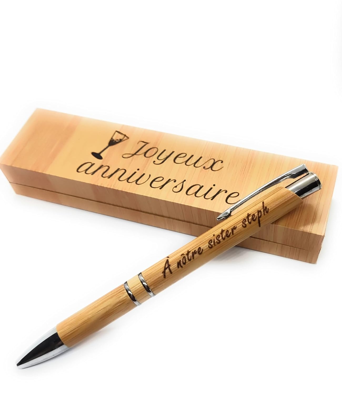 Coffret bois gravé et stylo personnalisé avec votre texte