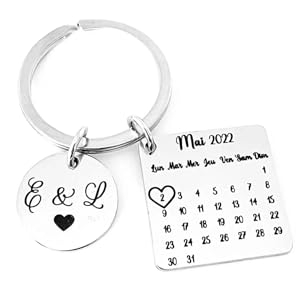 cadeau saint Valentin, porte clé inox calendrier date, souvenir date de rencontre